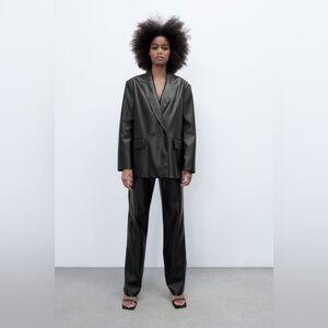 Zara Women's Black Faux Leather Blazer
